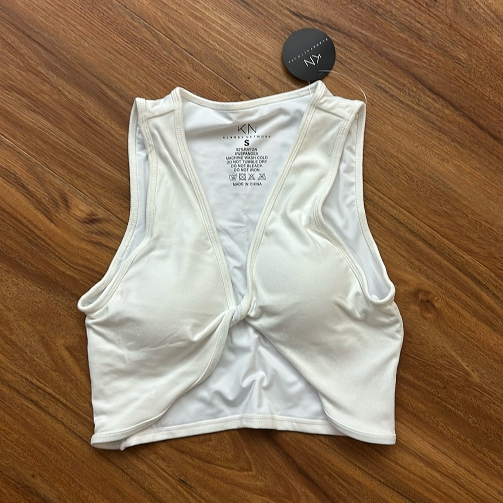 Klassy Network Twist Front Crop White Size Small with Small Pads | Braless Top